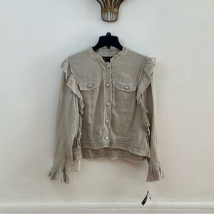 INC Linen Boho Jacket, Ruffle Femme Force, Size XL, Beige Neutral, New
